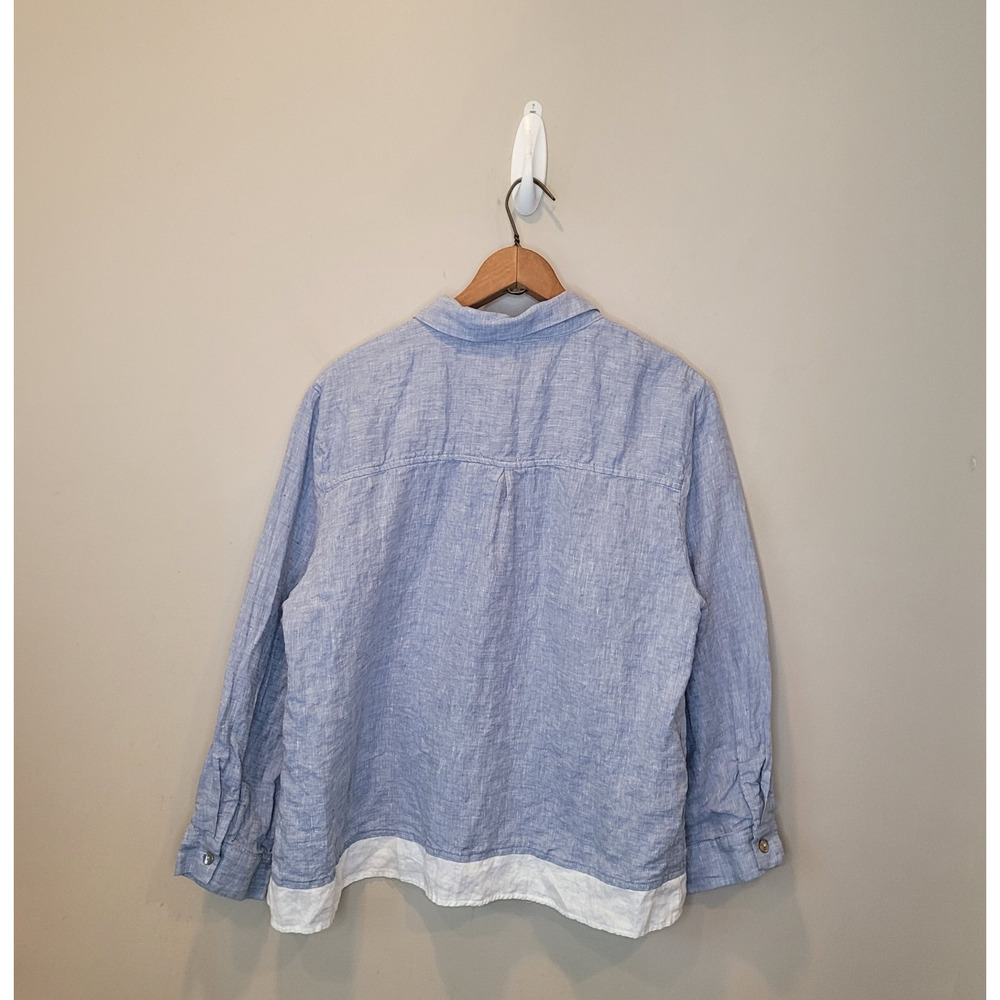 Lintico Linen Blue White Hem Long Sleeve Button Up Shirt Size XL Coastal - Picture 8 of 13